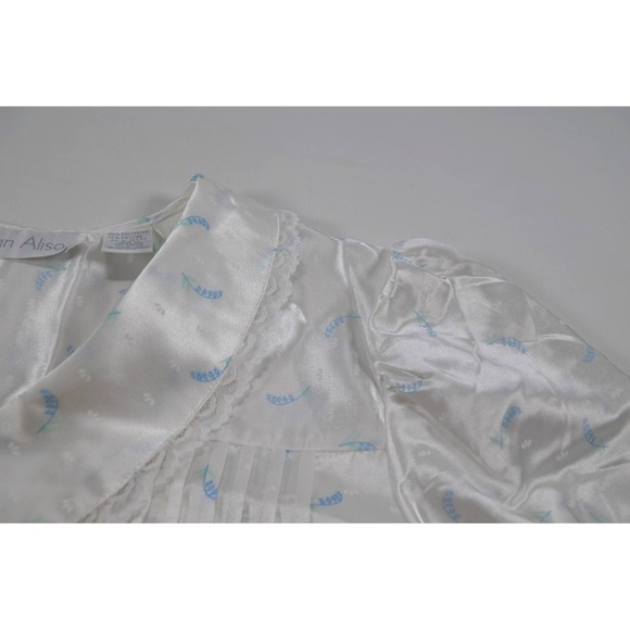 Jean Alison Nwt's Satin Long Gown‎ Nightgown Blue Floral Pin Tuck Women's M - Picture 15 of 16